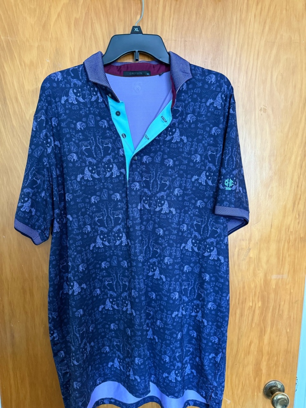 Greyson Navy & Turquoise Patterned Men's Polo